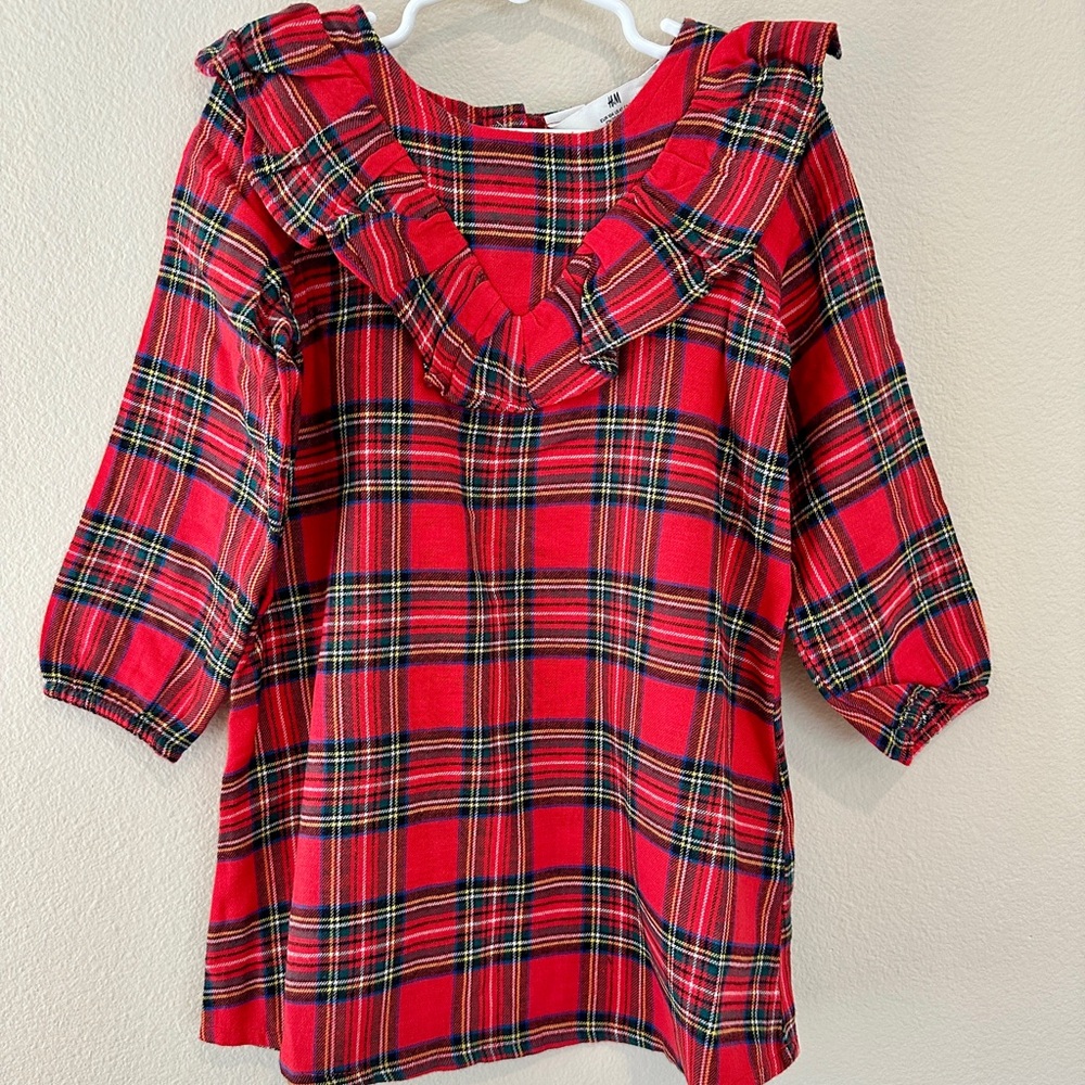 NEW H&M Red Plaid Holiday Christmas Dress - Kid Girls Size 4T
